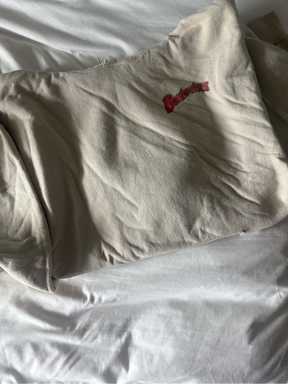 Budweiser Embroidered Logo Crewneck in Beige and Red